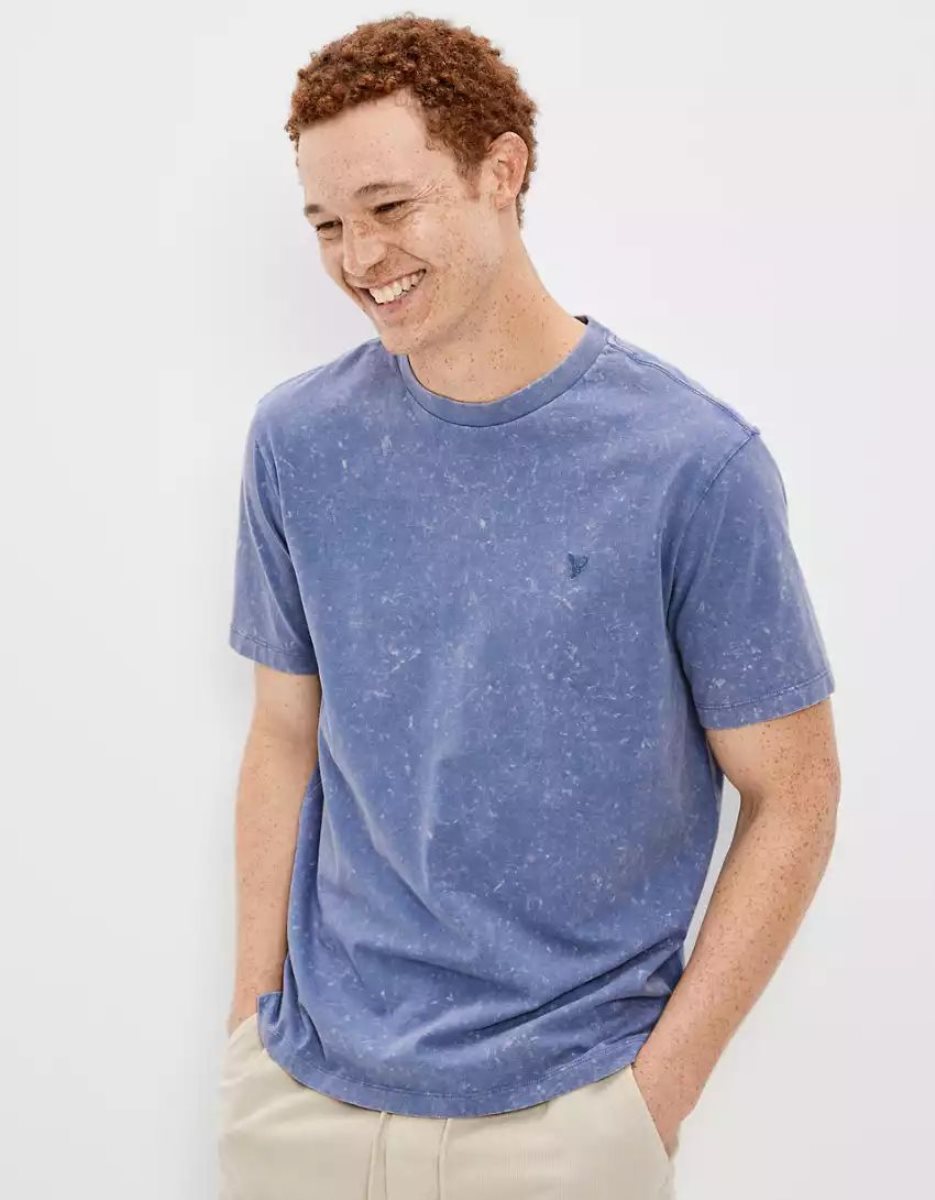 T Shirts American Eagle AE Super Soft Washed Bleu Homme | SMZ-47143587